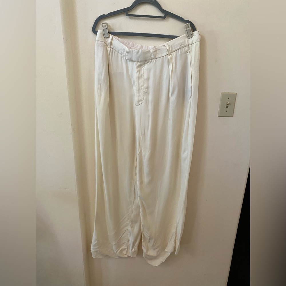 ZARA Light Butter Yellow Wide-Leg Viscose Pants Size XXL - Picture 2 of 8